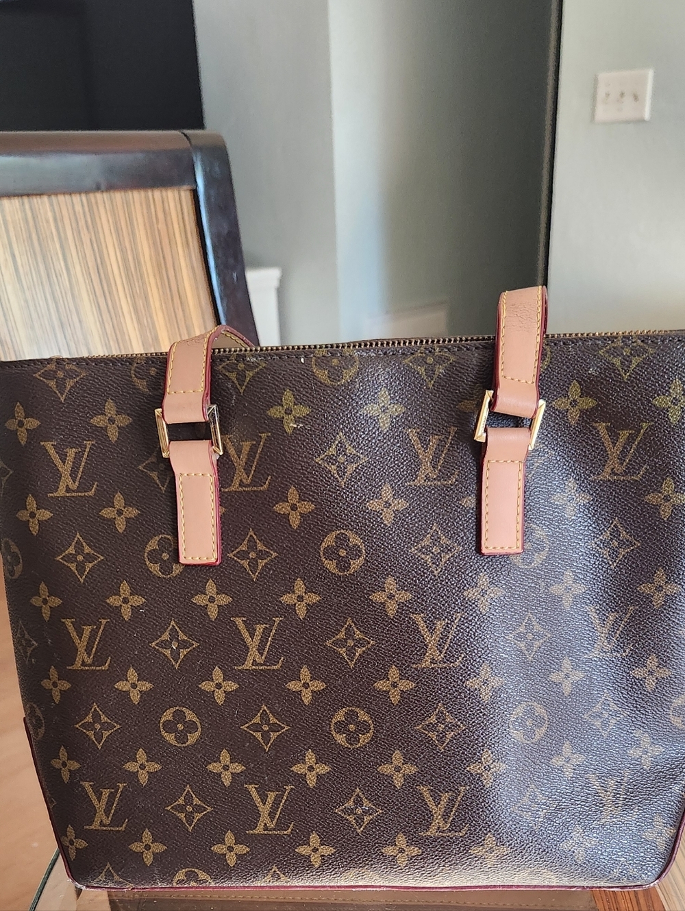 Indpiration Lv Bag Canvas Tote in Brown with Pink Trim